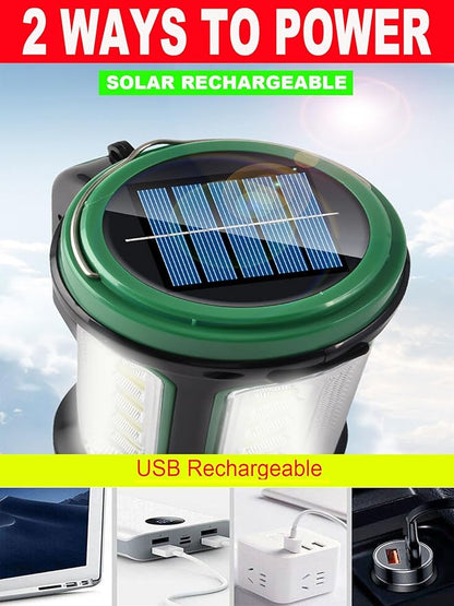 Solar LED Searchlight Spotlights, Rechargeable Super Bright 10000LM Handheld Spotlight Lantern, Multifunctional LED Lamp Camping Work Light, 6 Light Modes, Power Bank, IPX4 Waterproof