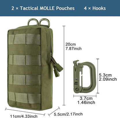 MUCHER 2 Pack Molle Pouches Tactical Pouches EDC Pouch Organizer Molle Bag Utility Pouch with 4 Carabiners for Outdoor Hiking Hunting Camping Training