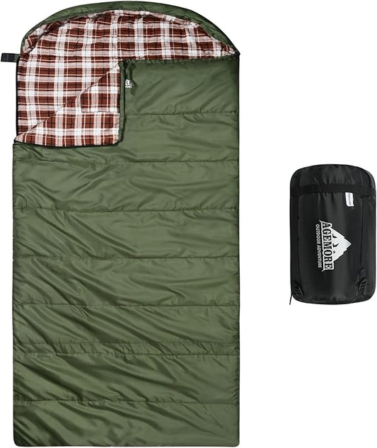 AGEMORE Cotton Flannel Sleeping Bag for Adults, Lightweight XXL Cotton Sleeping Bag for Camping Backpacking or Hiking, Water Resistant 3-4 Season Sleeping bag for Warm & Cool Weather