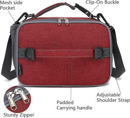FlowFly Kids Lunch Bag, Durable Insulated School Lunch Box with Shoulder Strap and Bottle Holder, Water-resistant Thermal Small Lunch Cooler Tote for Teen Boys & Girls,Red