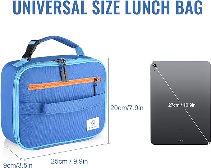 2 Packs Insulated Soft Lunch Bag With Double Zipper - Sturdy, Freezable and Reusable for Kids, Men - For School, Work, Outdoor (B-2pk Blue+Orange)