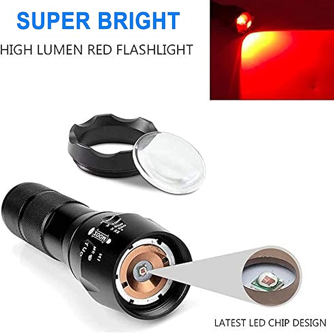 BESTSUN 350 Yard Red Light Tactical LED Flashlights, Zoomable Predator Light Long Range Night Hunting Coyote Varmint Light Hunting Flashlight with Pressure Switch, Picatinny & Scope Mounts