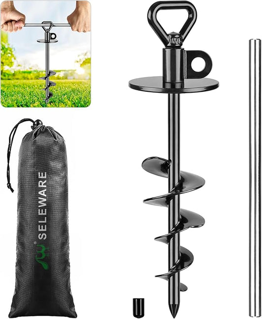 SELEWARE Dog Tie Out Stake Outdoor Anti-rust Ground Anchor for Large Dogs up to 220 lbs, Free Swivel Dog Stake Dog Camping Gear Twist Rod Included