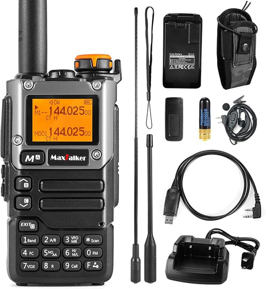 TK-6 5W Ham Radio Handheld Long Range with 1600mAh Type-C Charging Battery, UHF VHF FM AM Multi-Band Two Way Radio with NOAA Weather Forecast