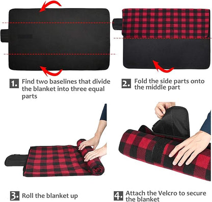 Tirrinia Outdoors Waterproof Throw Blanket, Sherpa Fleece Stadium Windproof Mat for Camping, Picnic, Traveling, Boat, Football - Machine Washable, Red-Black Plaid