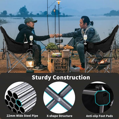 Oversized XL Camping Chairs for Adults Heavy Duty Support 500 lbs Outdoor Folding Chairs Padded Portable Lawn Chairs Camp Chairs with Cup Holder