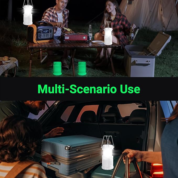 KUNHE LED 4 Pack Glow-in-The-Dark Camping Lanterns Battery Powered (Includes 12 AA Alkaline Batteries) 350 Lumens IPX4 Water Resistant Lanterns for Power Outages Earthquake Emergency Kit