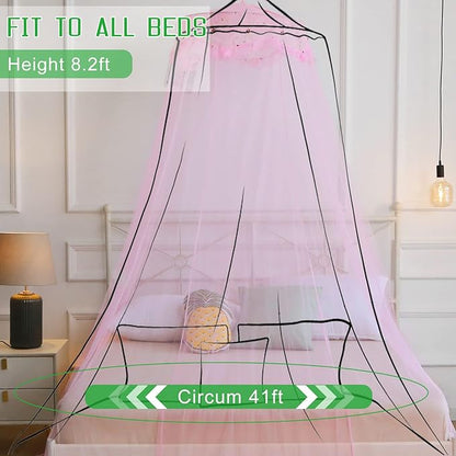 VISATOR Mosquito Net Bed Canopy for Girls,King Canopy Bed Curtains Queen Size from Ceiling,Dome Mosquito Netting Bed Tent Twin Girls Canopy Bed Decor for Baby Crib,Kid Bed and Adult Beds (Pink-Dome)
