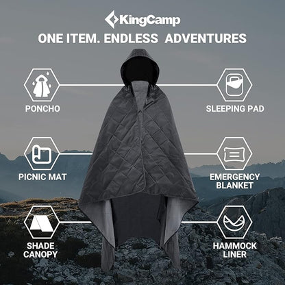 KingCamp Hooded Stadium Blanket - Waterproof & Windproof Fleece Blanket for Sports, Concerts, Park, Travel & Hiking