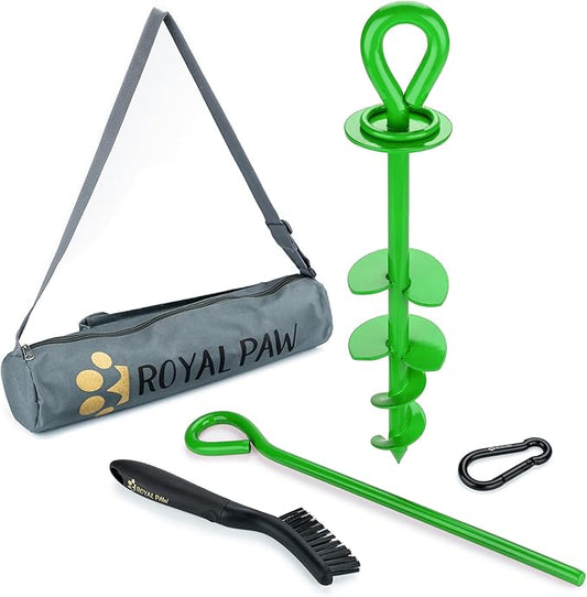 Dog Tie Out Stake - Heavy Duty Dog Stake for Large Dogs up to 210 lbs, Dog Stakes for Outside to use with Any Dog Tie Out Cable or Dog Leads for Yard (G1-Grass Green)