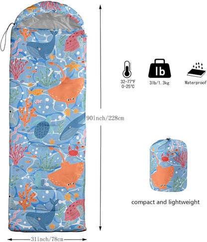 Kids Sleeping Bag for Boys Girls,Western Cowboy Print-Lightweight Warm Portable Outdoor Indoor-Waterproof Cold Weather Resistant Sleeping Bag for Camping Hiking