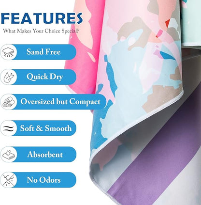 Your Choice Microfiber Beach Towels, Sand Free Beach Towel, Quick Dry Beach Towel, Extra Large Beach Towels for Adults, Kids (67x35 Inch, 60x30 Inch), Travel Towel, Camping Towel
