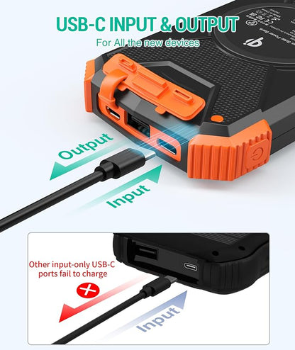 BLAVOR Solar Charger Power Bank 10,000mAh, Portable Wireless Charger, 20W Fast Charging External Battery Pack with USB C for Cell Phones, Solar Panel Charger with Dual Flashlight for Camping