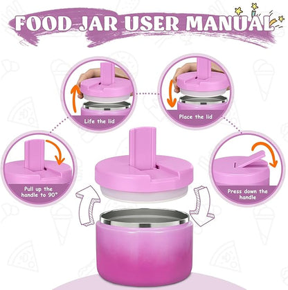 12oz Kids Soup Thermo for Hot Food Insulated Vacuum Food Jar with Buckle Lid, Stainless Steel Wide Mouth Leak Proof Lunch Container for School Travel 1 Pack