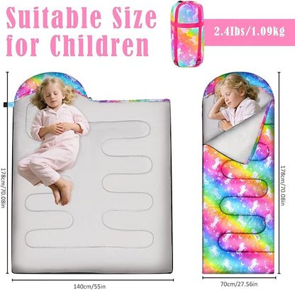 Camping Sleeping Bag for Kids Girls Boys,3 Season Warm Sleeping Bag Waterproof Portable for Outdoors Traveling,Camping