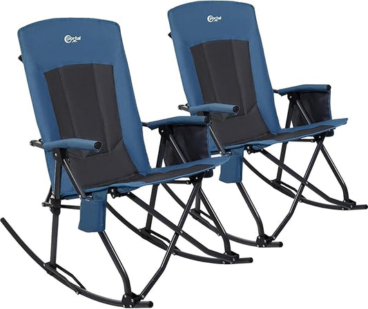 PORTAL Oversized Folding Rocking Camping Chair Portable Outdoor Rocker with High Back Hard Armrests Carry Bag, Supports 400 lbs