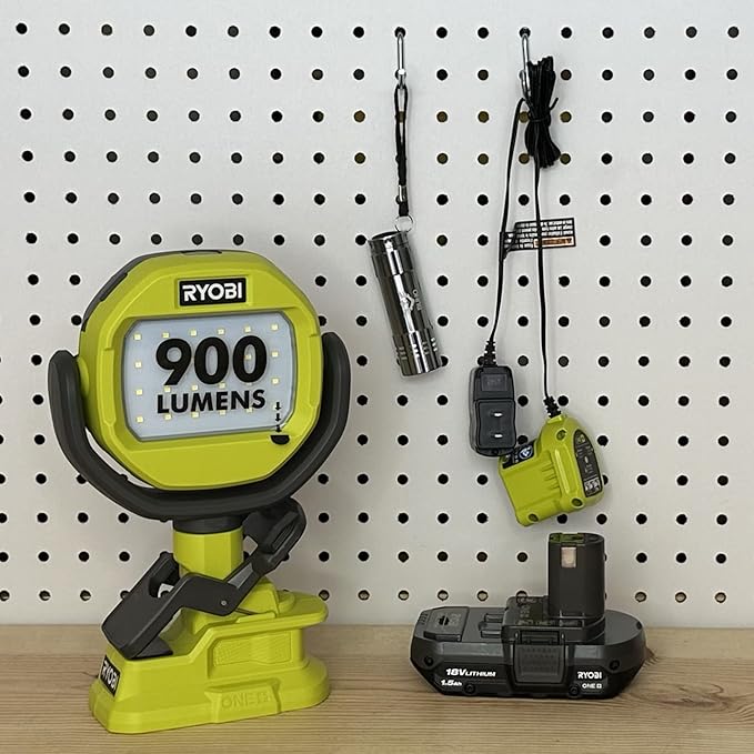 Buho LED Clamp Light Bundle, with 18V Cordless 900 Lumens LED Clamp Light, Pocket Flashlight, 1.5 Ah Lithium-ion Battery and 18-Volt Charger