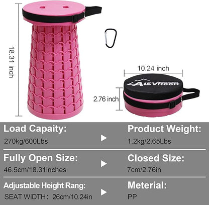 ALEVMOOM Upgraded Collapsible Stool with Thickened Cushion 18.1",600Lbs Max Weight Wider & Taller Pop Up Stool, Heavy Duty Portable Retractable Folding Chair or Travel Foot Rest for Camping, Outdoors