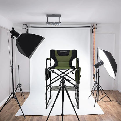 Tall Folding Directors Chair with Side Table 30.71" Seat Height Foldable Camping Chair Bar Stool for Makeup Artist Face Painting with Footrest and Storage Pocket Supports 350LBS