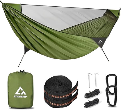 Camping Hammock with Mosquito Net, 2 Person Hammock Tent, Portable, Parachute Nylon for Indoor, Outdoor, Hiking, Backpacking, Backyard, Beach, Travel (Hold Up to 500lbs)