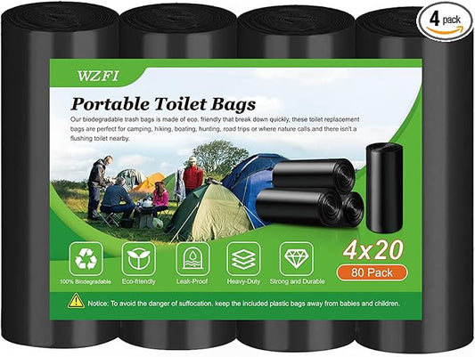 80 Portable Camping Toilet Bags,8 Gallon Super Thick Camping Toilet Bags Biodegradable Porta Potty Bags Leak-Proof Trash Bags for Adults Outdoor Boating Travel
