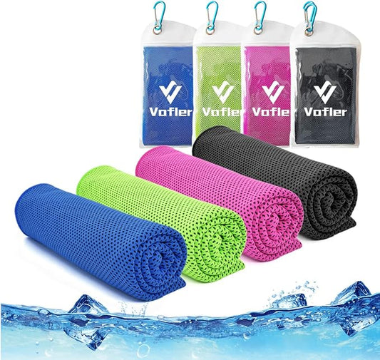Cooling Towel,Vofler [4 Pack] Cool Towels Microfiber Chilly Ice Cold Head Band Bandana Neck Wrap (40"x 12") for Athlete Men Women Youth Kids Dogs Yoga Outdoor Golf Running Hiking Sports Camping Travel