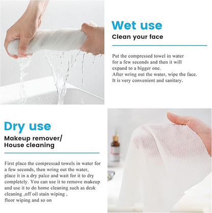 100 Pieces Compressed Towels Tablets, Portable Disposable Cotton Hypoallergenic Dehydrated Expandable Compressed Face Towels Travel Washcloths Coin Tissues for Home Beauty and Outdoors Hiking Camping