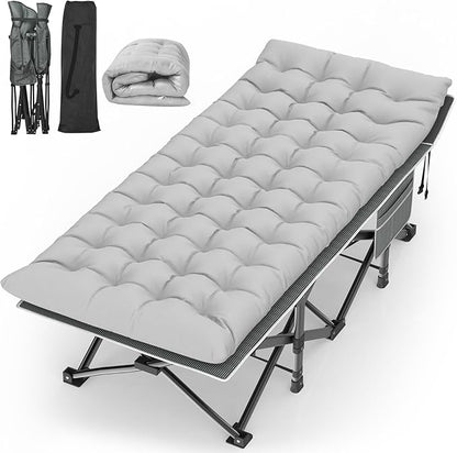 Suteck Camping Cot, 32In XXL Folding Camping Cot Heavy Duty Sleeping Bed for Adults 1200D Double Layer Oxford Cots for Camping W/Pilllow Mattress Carry Bag for Home Office Nap Beach Travel, 500LBS