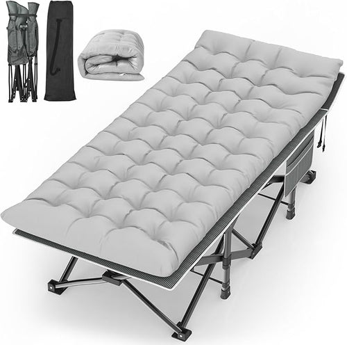 Suteck Camping Cot, 32In XXL Folding Camping Cot Heavy Duty Sleeping Bed for Adults 1200D Double Layer Oxford Cots for Camping W/Pilllow Mattress Carry Bag for Home Office Nap Beach Travel, 500LBS