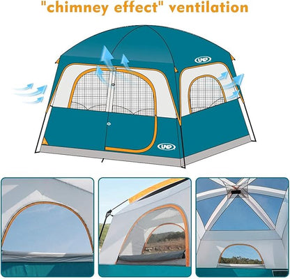 UNP Tents 6 Person Waterproof Windproof Easy Setup,Double Layer Family Camping Tent with 1 Mesh Door & 5 Large Mesh Windows -10'X9'X78in(H)