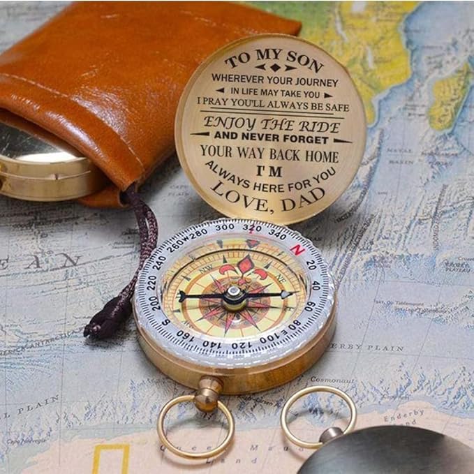 Luminous Compass Dad to Son Enjoy The Ride Camping Outdoor Activities Navigation Tool (a)
