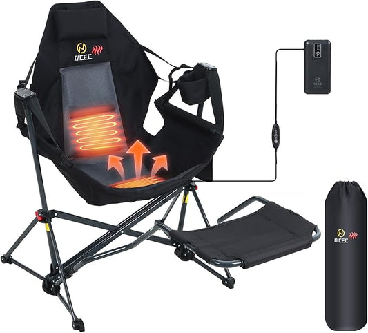 Nice C Heated Hammock Camping Chair with Footrest, Heated Camping Chair with Battery, Rocking Swing Chairs, Hammock Chairs with Stand, Heavy Duty (1, Heat Black W/Footrest)
