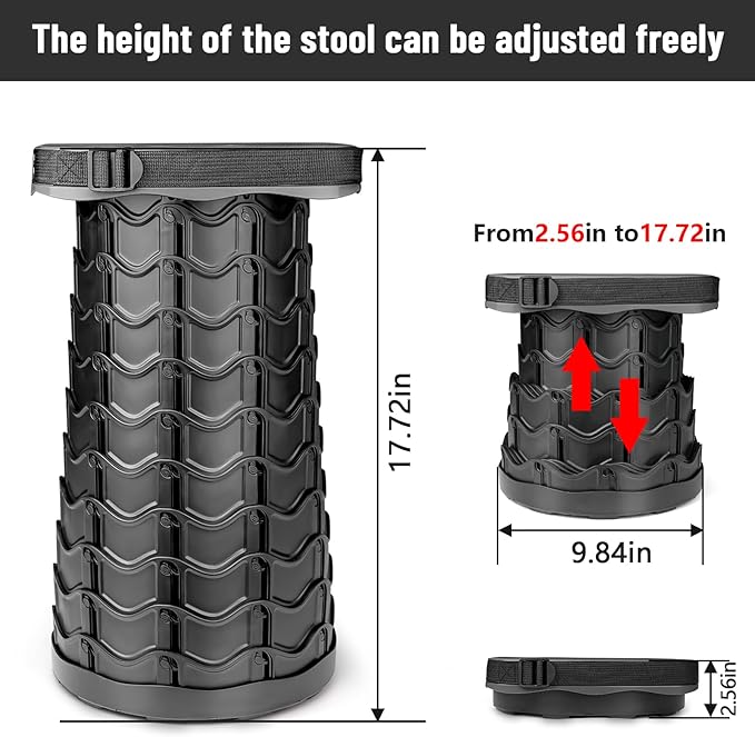 2 Pack Square Collapsible Stool, 400lbs Max Weight, Lightweight But Sturdy, Portable Retractable Folding Telescoping Foldable Camping Stool for Adults Outdoor Fishing Hiking BBQ