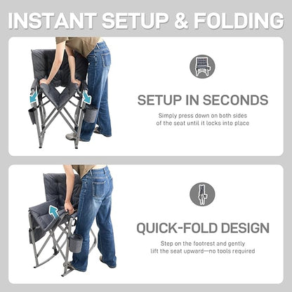 EVER ADVANCED Lightweight Rocking Chair Outdoor, Padded Rocker Camping Chair for Adults, Portable Hard Armchair for Patio and Lawn, Grey