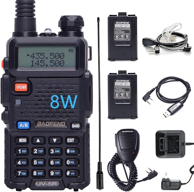 BAOFENG UV-5R 8W Ham Radio Handheld 2 Way Radio Long Range Dual Band VHF UHF Rechargeable Amateur Portable Walkie Talkie for Adults Hiking Hunting Camping Skiing Trip, Chirp Compatible
