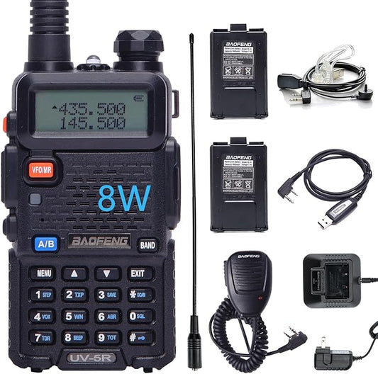 BAOFENG UV-5R 8W Ham Radio Handheld 2 Way Radio Long Range Dual Band VHF UHF Rechargeable Amateur Portable Walkie Talkie for Adults Hiking Hunting Camping Skiing Trip, Chirp Compatible