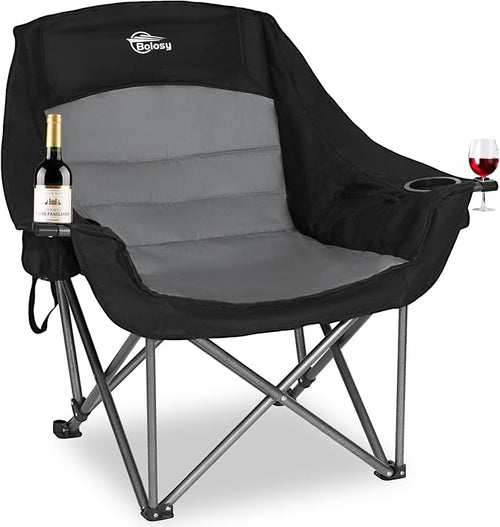 Oversized XL Camping Chairs for Adults Heavy Duty Support 500 lbs Outdoor Folding Chairs Padded Portable Lawn Chairs Camp Chairs with Cup Holder