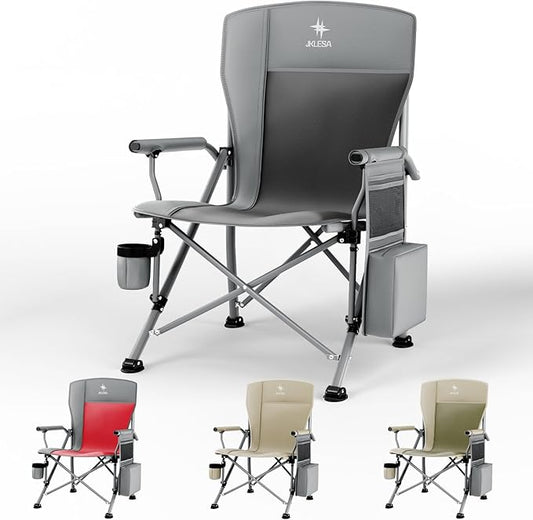 XL Heavy Duty Camping Chair 396lb Capacity (525lb MAX) - Waterproof 1680D Oxford - Oversized 2" Thick Padded Seat with Cup Holder & Cooler - Portable for Camping, Beach, Tailgating Slate/Black