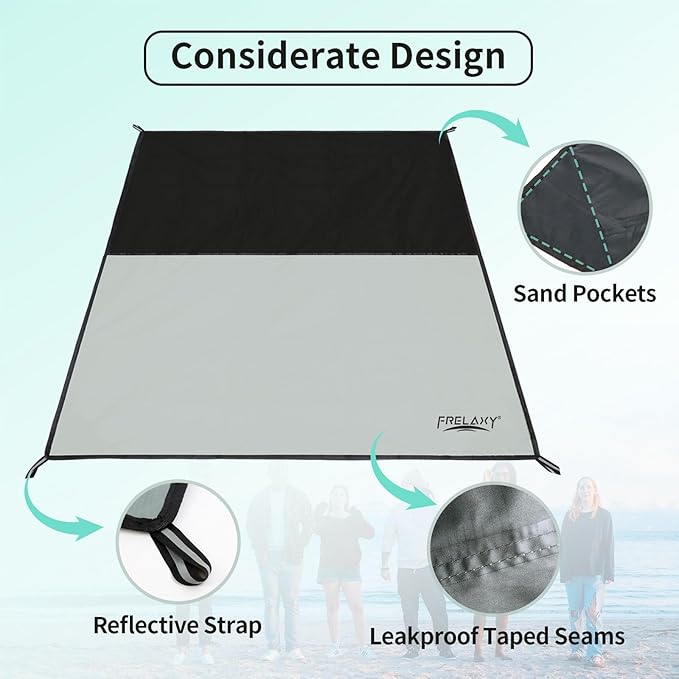 Frelaxy Pocket Picnic Blanket, Waterproof Beach Blanket, Compact Camping Blanket, Lightweight Outdoor Blanket for Beach Festival Camp Picnic Hiking Travel (Grey, 57'' x 71'')