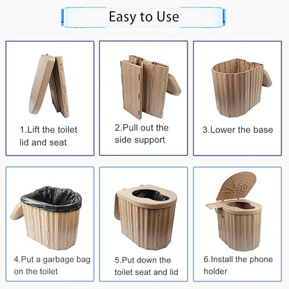 Foldable Portable Toilet for Adults, Upgraded Ergonomic Camping Toilet with 500 Lbs Load-Bearing Capacity, Emergency Car/Travel Toilet or Portable Potty for Adults