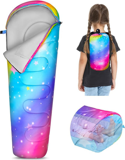 FIOBEE Kids Sleeping Bag for Girls Boys 3 Season Warm & Cool Weather Youth Camping Sleeping Bags with Backpacking Bag Waterproof for Traveling Hiking Indoor Outdoor Camping Essentials