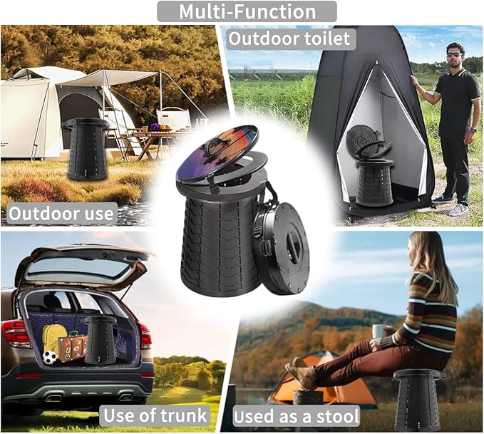Portable Toilet for Camping Portable Folding Toilet with Carry Bag, Retractable Travel Toilet Foldable Stool Camping Toilet for Adults Kids, Height Adjustable & Sturdy Capacity 880 Lbs