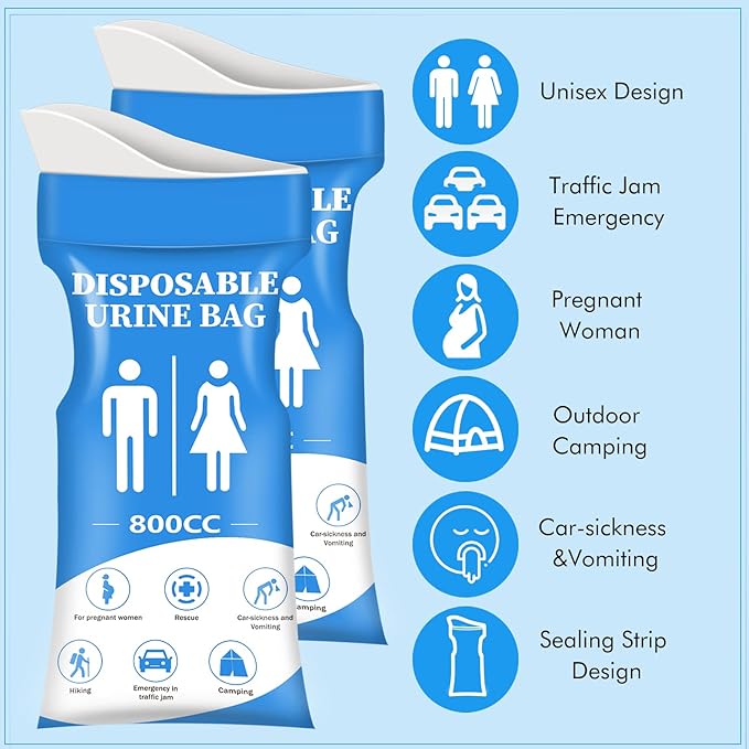 DIBBATU Disposable Urine Bag, 12/24 PCS Pee Bags for Travel for Women/Men, 800ML Emergency Portable Urinal Bag and Vomit Bags, Unisex Urinal Bag for Camping, Traffic Jams, Pregnant, Patient, Kids