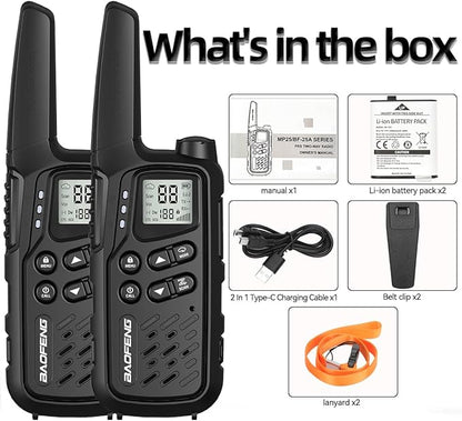 Walkie Talkies, Walkie Talkies for Adults Long Range MP25 Family Walkie Talkie with NOAA Weather Alerts Flashlight and Type-C Charging Cable for Camping Gear Hiking Trip(Black,Include Battery)