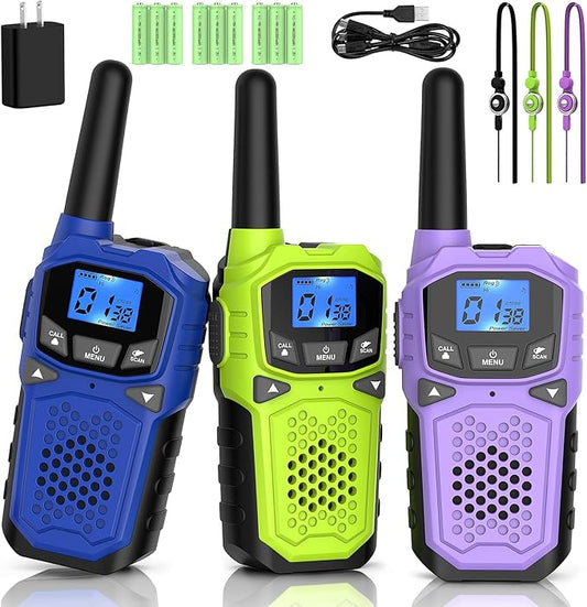 Walkie Talkies for Adults- WokTok Long Range Two Way Radio for Camping Hiking Hand Held Hiking Accessories Camping Gear Xmas Birthday Gift for Kids,SOS Siren,NOAA Weather Alert,3 Radios