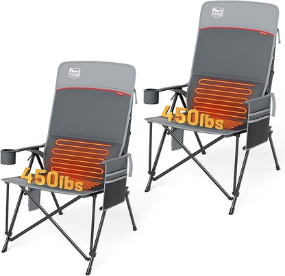 TIMBER RIDGE Oversized Heated Camping Chair with Lumbar Support, Portable Folding High Back Chair Heavy Duty for Adults Supports 450 LBS for Outdoor Camping, Lawn, 2 Pack