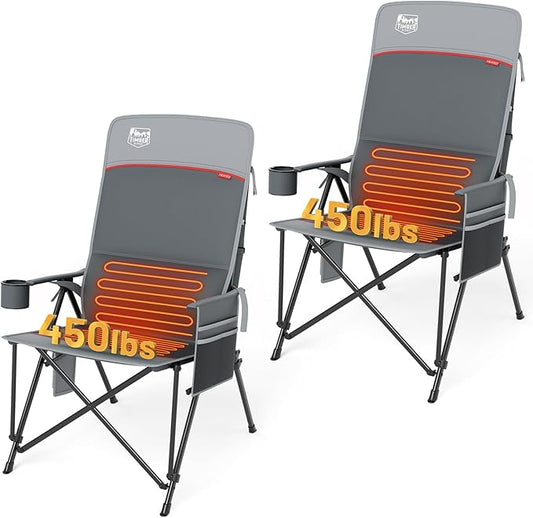 TIMBER RIDGE Oversized Heated Camping Chair with Lumbar Support, Portable Folding High Back Chair Heavy Duty for Adults Supports 450 LBS for Outdoor Camping, Lawn, 2 Pack
