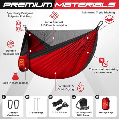Camping Hammock Mosquito Net,Double & Single Portable Hammocks Hammocks with 2 Tree Straps,Hammock Tent for Travel Camping,Camping Accessories for Indoor Outdoor Hiking Backpacking Backyard Beach