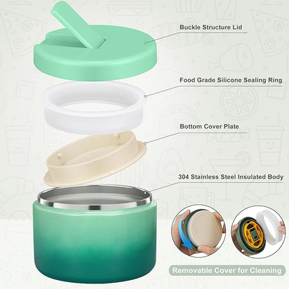 12oz Kids Soup Thermo for Hot Food Insulated Vacuum Food Jar with Buckle Lid, Stainless Steel Wide Mouth Leak Proof Lunch Container for School Travel
