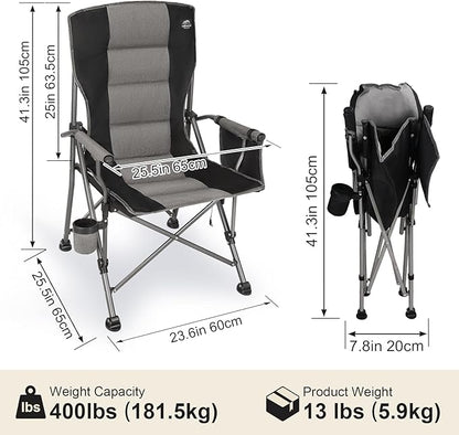 Heated Camping Chair w/Hard Armrest,3 Heat Levels Folding Outdoor Camp Chair w/Cup Holder,Heavy Duty Padded Portable Heating Lawn Chair Support 400 Lbs,Black,Battery NOT Included